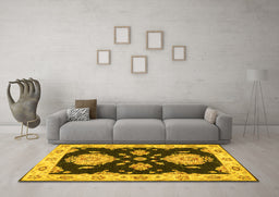 Machine Washable Persian Yellow Traditional Rug in a Living Room, wshtr1355yw