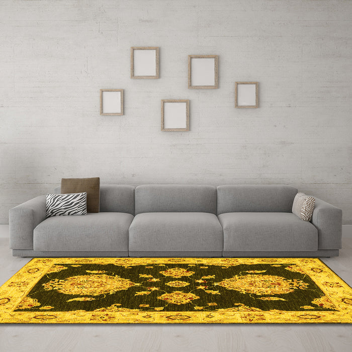 Machine Washable Persian Yellow Traditional Rug in a Living Room, wshtr1355yw