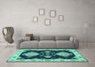 Machine Washable Persian Turquoise Traditional Area Rugs in a Living Room,, wshtr1355turq