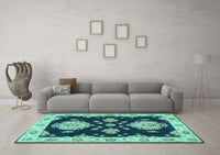 Machine Washable Persian Turquoise Traditional Rug, wshtr1355turq