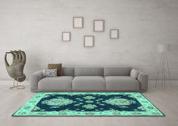 Machine Washable Persian Turquoise Traditional Area Rugs in a Living Room,, wshtr1355turq