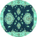 Round Machine Washable Persian Turquoise Traditional Area Rugs, wshtr1355turq