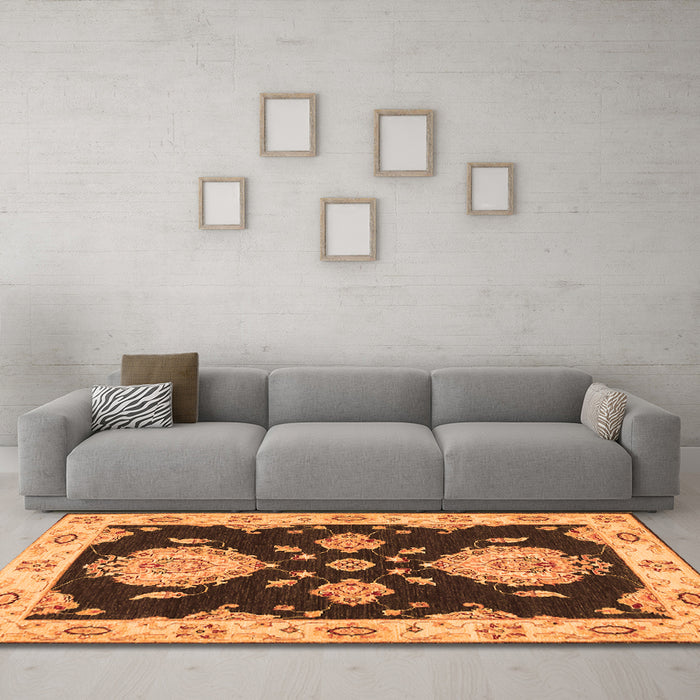 Machine Washable Persian Orange Traditional Area Rugs in a Living Room, wshtr1355org