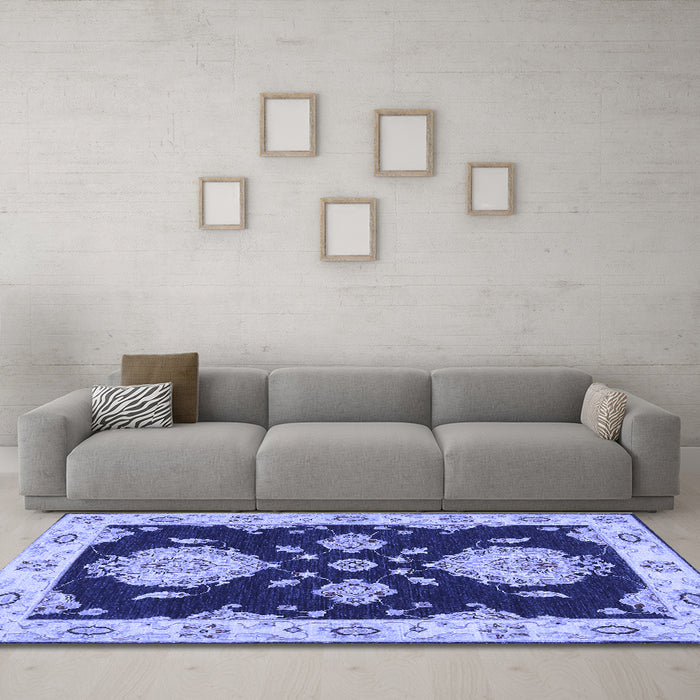 Machine Washable Persian Blue Traditional Rug in a Living Room, wshtr1355blu
