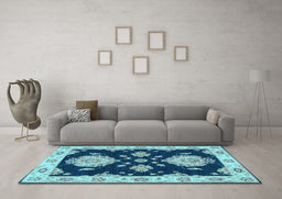 Machine Washable Persian Light Blue Traditional Rug in a Living Room, wshtr1355lblu