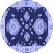 Round Machine Washable Persian Blue Traditional Rug, wshtr1355blu