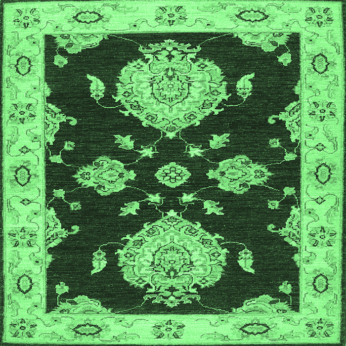 Square Machine Washable Persian Emerald Green Traditional Area Rugs, wshtr1355emgrn