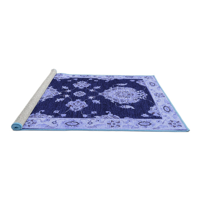 Sideview of Machine Washable Persian Blue Traditional Rug, wshtr1355blu