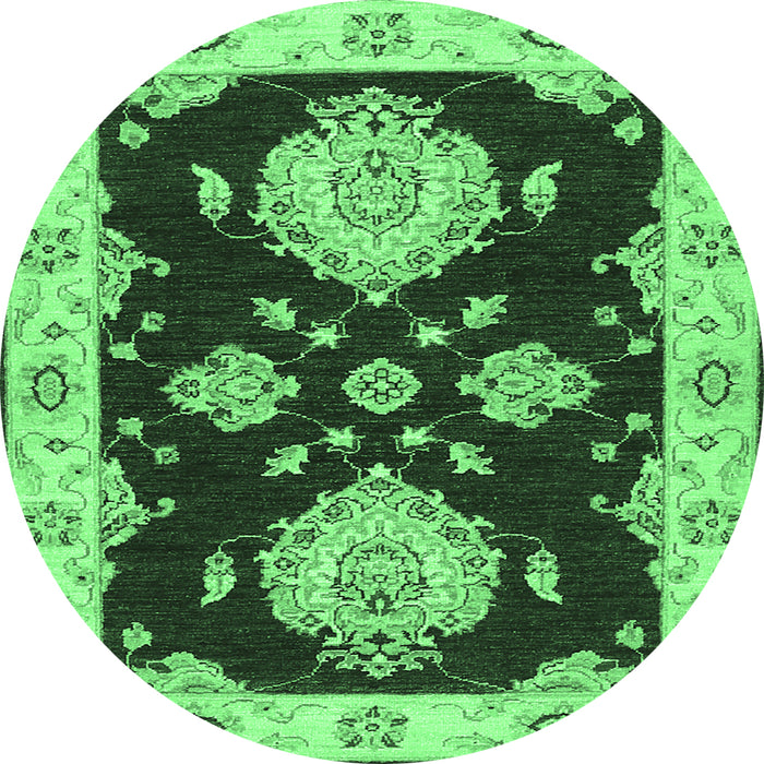 Round Machine Washable Persian Emerald Green Traditional Area Rugs, wshtr1355emgrn