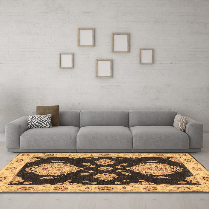 Machine Washable Persian Brown Traditional Rug in a Living Room,, wshtr1355brn
