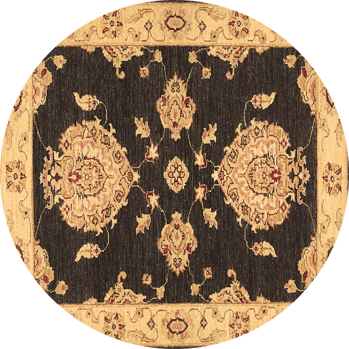 Round Machine Washable Persian Brown Traditional Rug, wshtr1355brn