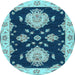 Round Machine Washable Persian Light Blue Traditional Rug, wshtr1355lblu