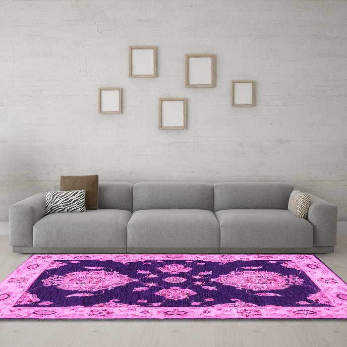 Machine Washable Persian Pink Traditional Rug in a Living Room, wshtr1355pnk