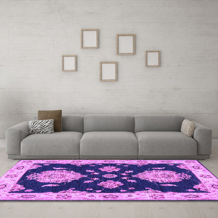 Machine Washable Persian Purple Traditional Area Rugs in a Living Room, wshtr1355pur