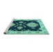 Sideview of Machine Washable Persian Turquoise Traditional Area Rugs, wshtr1355turq