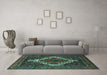 Machine Washable Persian Turquoise Traditional Area Rugs in a Living Room,, wshtr1356turq