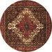 Round Machine Washable Persian Brown Traditional Rug, wshtr1356brn