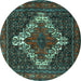 Round Machine Washable Persian Turquoise Traditional Area Rugs, wshtr1356turq