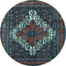 Round Machine Washable Persian Light Blue Traditional Rug, wshtr1356lblu