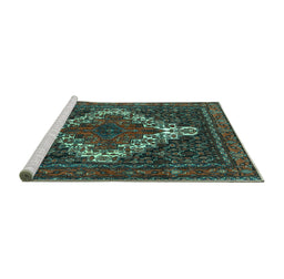 Sideview of Machine Washable Persian Turquoise Traditional Area Rugs, wshtr1356turq