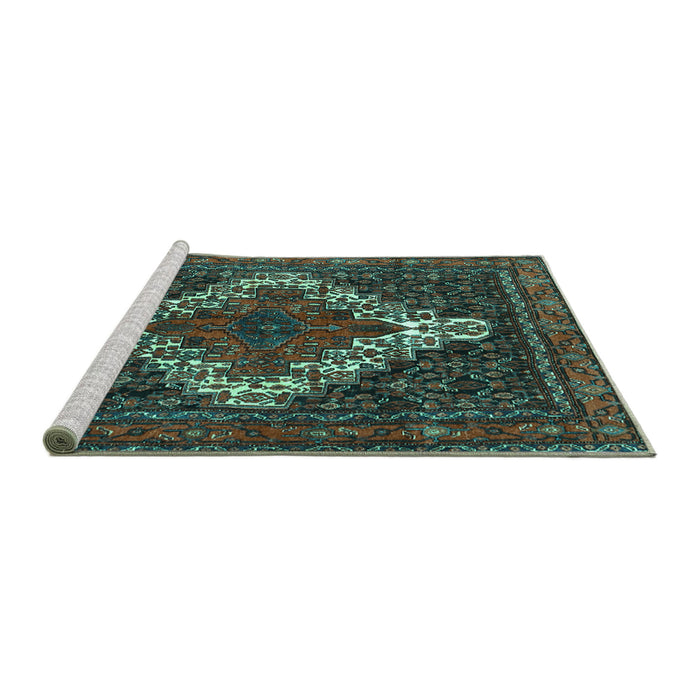 Sideview of Machine Washable Persian Turquoise Traditional Area Rugs, wshtr1356turq