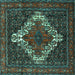 Square Machine Washable Persian Turquoise Traditional Area Rugs, wshtr1356turq