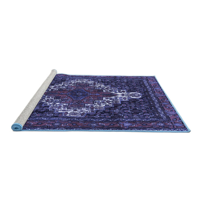 Sideview of Machine Washable Persian Blue Traditional Rug, wshtr1356blu