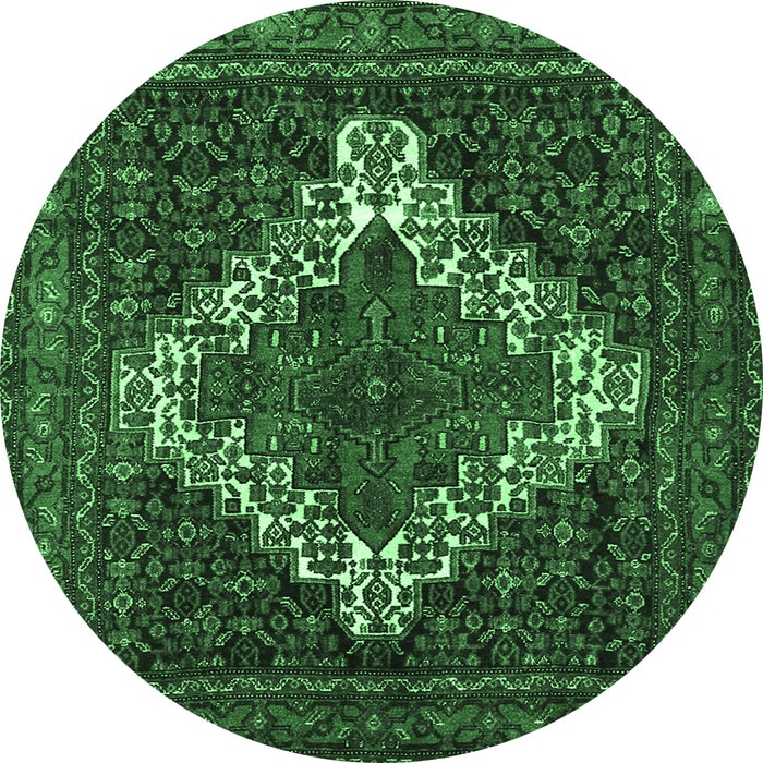 Round Persian Emerald Green Traditional Rug, tr1356emgrn