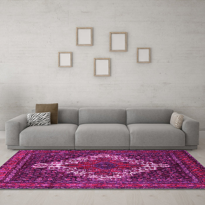 Machine Washable Persian Pink Traditional Rug in a Living Room, wshtr1356pnk