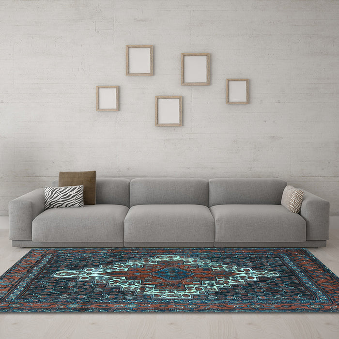 Machine Washable Persian Light Blue Traditional Rug in a Living Room, wshtr1356lblu