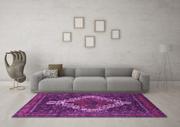 Machine Washable Persian Purple Traditional Area Rugs in a Living Room, wshtr1356pur
