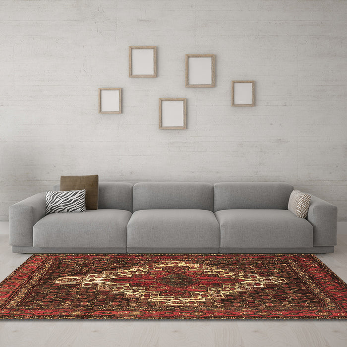 Machine Washable Persian Brown Traditional Rug in a Living Room,, wshtr1356brn