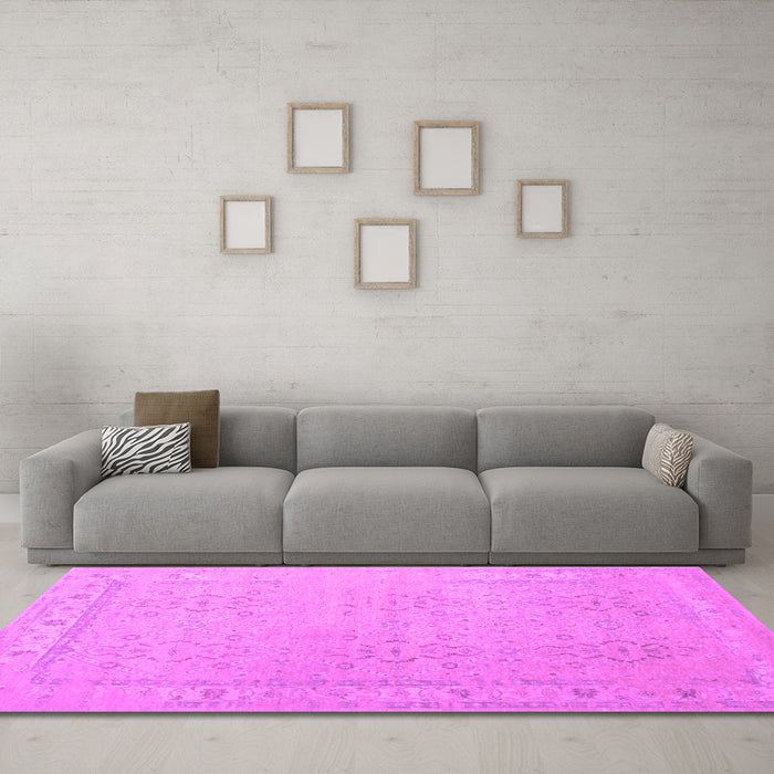 Machine Washable Persian Purple Traditional Area Rugs in a Living Room, wshtr1357pur