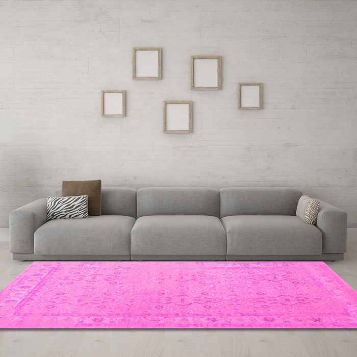 Machine Washable Persian Pink Traditional Rug in a Living Room, wshtr1357pnk
