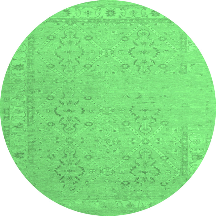 Round Machine Washable Persian Emerald Green Traditional Area Rugs, wshtr1357emgrn