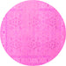 Round Machine Washable Persian Pink Traditional Rug, wshtr1357pnk