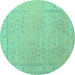 Round Persian Turquoise Traditional Rug, tr1357turq