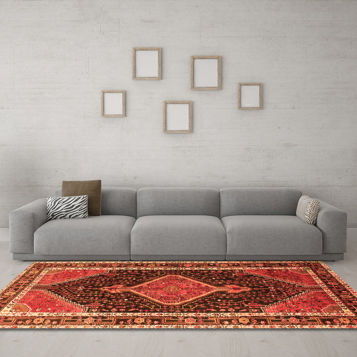 Machine Washable Persian Orange Traditional Area Rugs in a Living Room, wshtr1358org