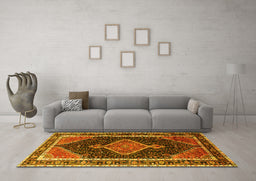Machine Washable Persian Yellow Traditional Rug in a Living Room, wshtr1358yw