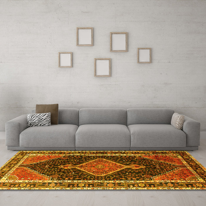 Machine Washable Persian Yellow Traditional Rug in a Living Room, wshtr1358yw