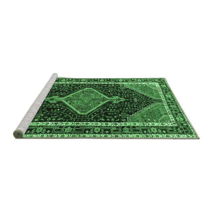 Sideview of Machine Washable Persian Emerald Green Traditional Area Rugs, wshtr1358emgrn