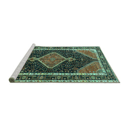 Sideview of Machine Washable Persian Turquoise Traditional Area Rugs, wshtr1358turq