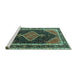 Sideview of Machine Washable Persian Turquoise Traditional Area Rugs, wshtr1358turq