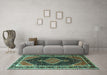 Machine Washable Persian Turquoise Traditional Area Rugs in a Living Room,, wshtr1358turq