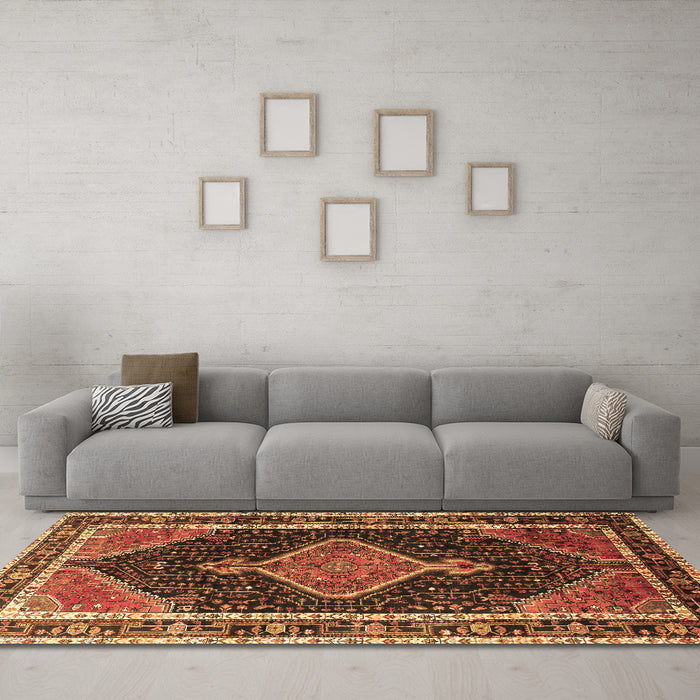 Machine Washable Persian Brown Traditional Rug in a Living Room,, wshtr1358brn