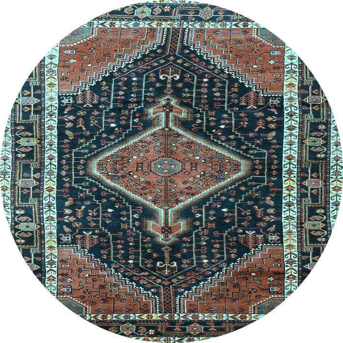 Round Machine Washable Persian Light Blue Traditional Rug, wshtr1358lblu