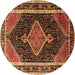 Round Persian Brown Traditional Rug, tr1358brn