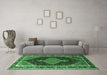 Machine Washable Persian Emerald Green Traditional Area Rugs in a Living Room,, wshtr1358emgrn