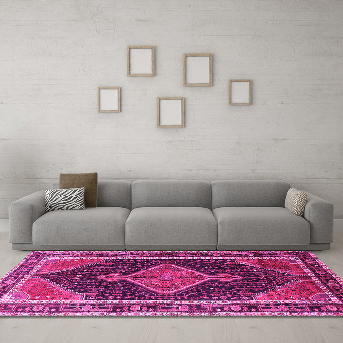 Machine Washable Persian Pink Traditional Rug in a Living Room, wshtr1358pnk