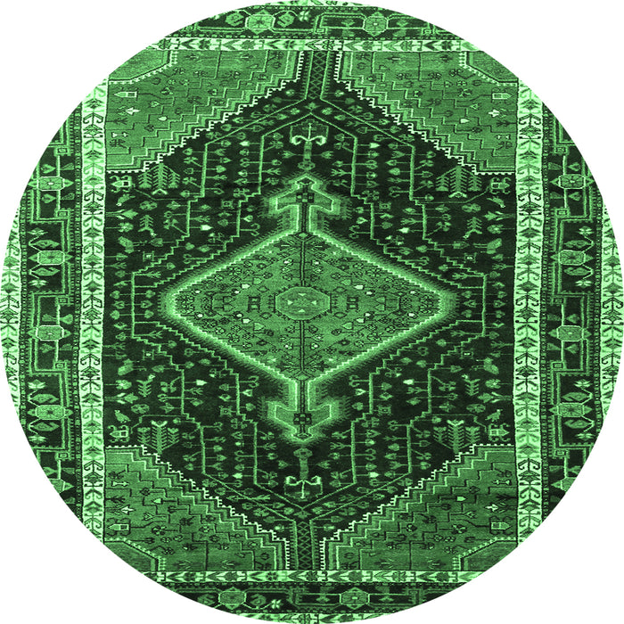 Round Machine Washable Persian Emerald Green Traditional Area Rugs, wshtr1358emgrn